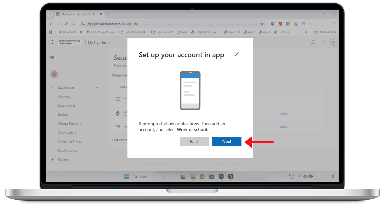 Selecting Work or school account within the Microsoft Authenticator app on a mobile device