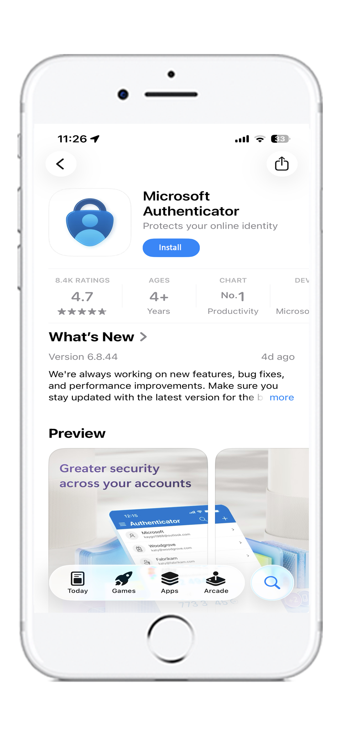 Mobile interface showing the Microsoft Authenticator app settings
